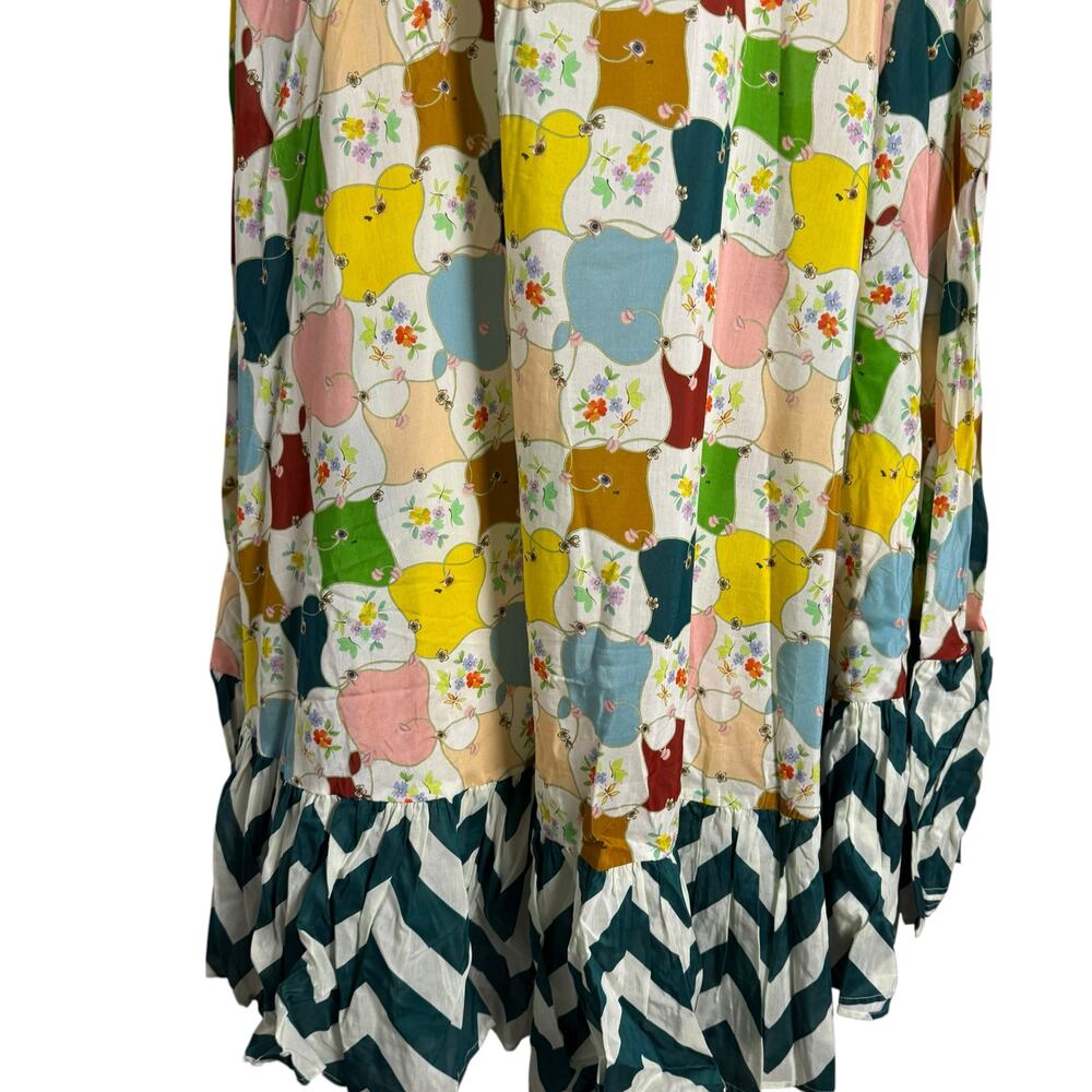 Alemais Everly Strapless Multicolor Quilt Print Whimsical Silk Maxi Gown Size 10 - Picture 9 of 14